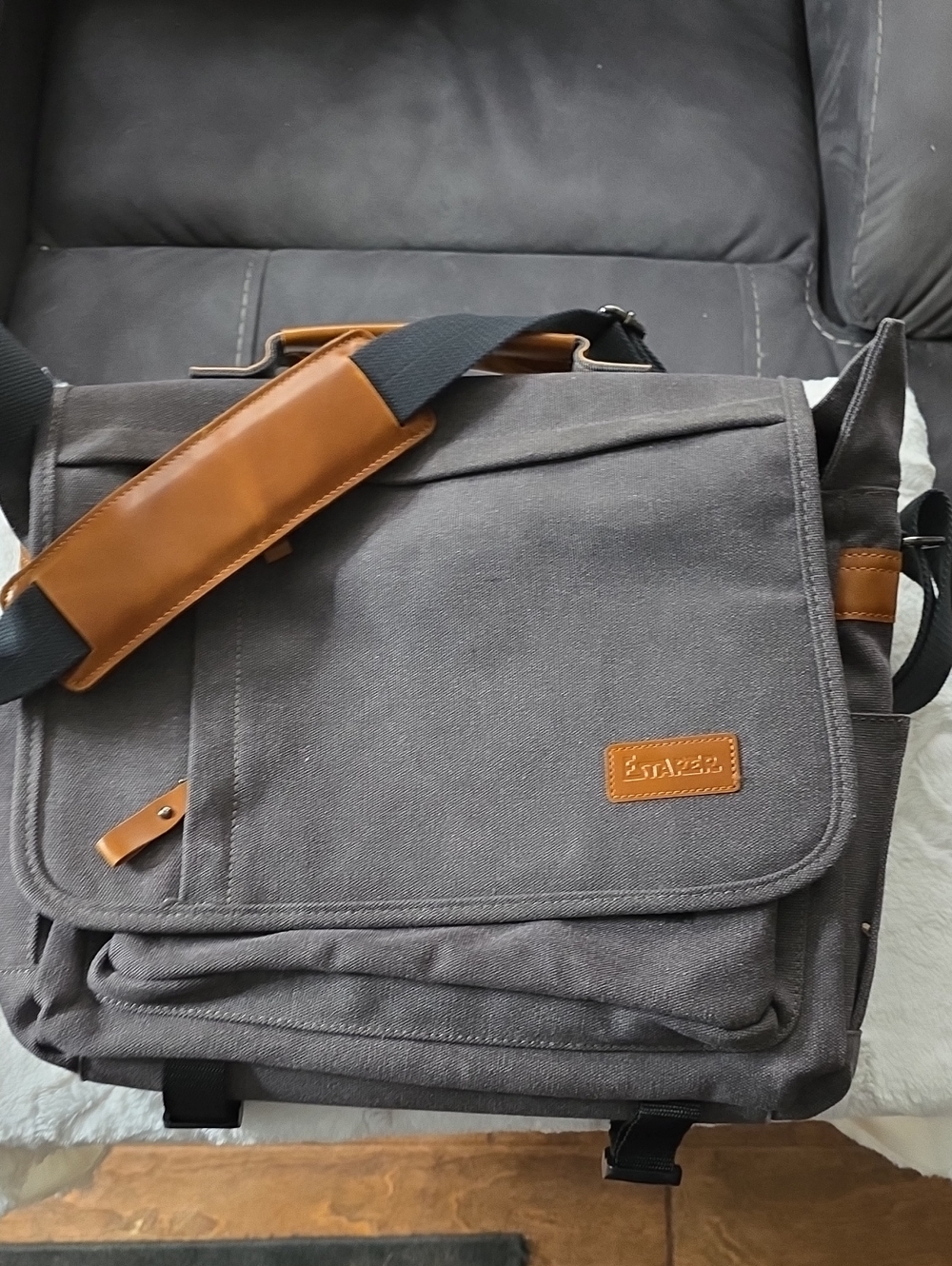 Canvas Messenger Bag with Brown Accents - Men Bags